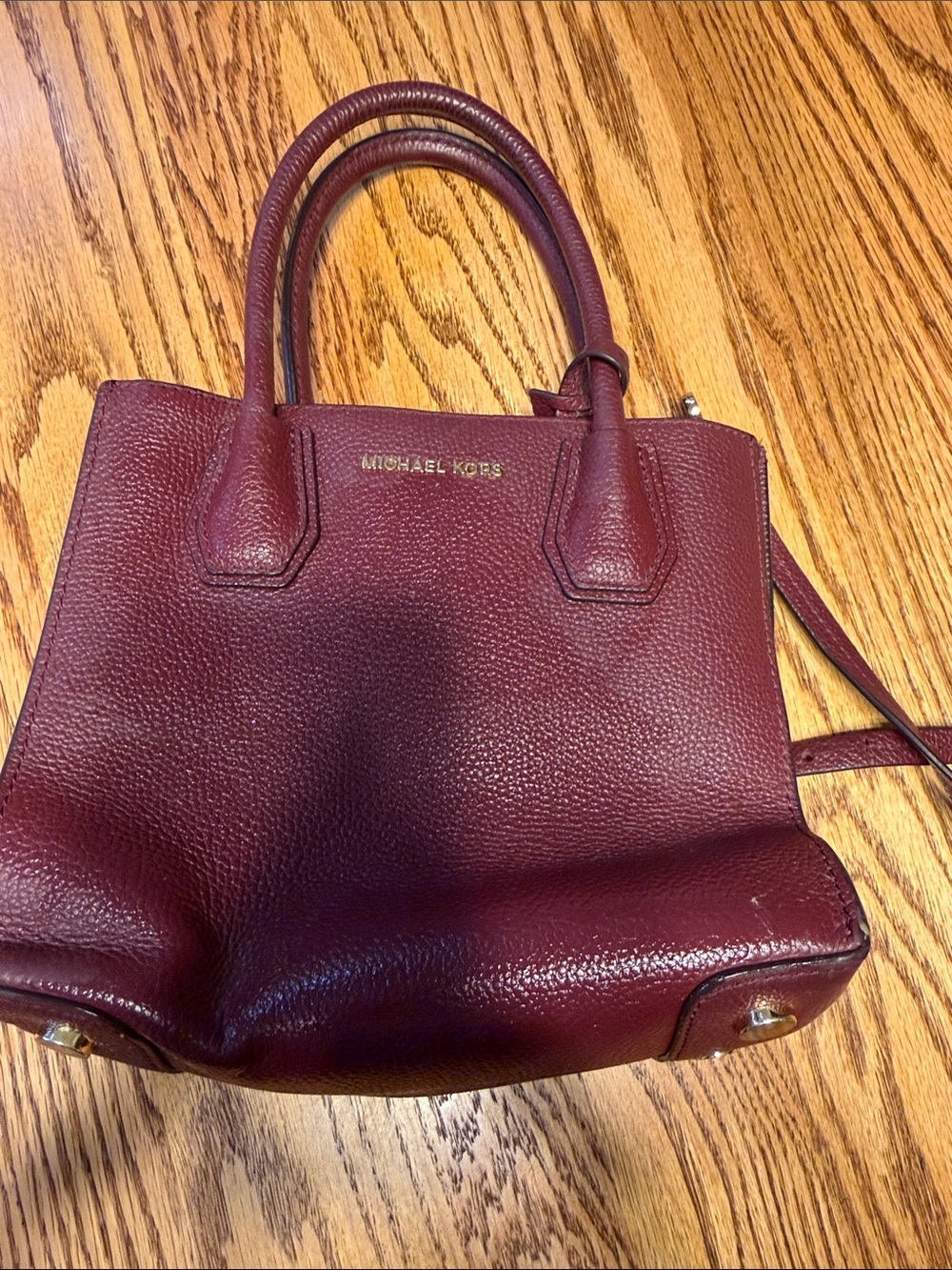 Michael Kors Wine Pebbled Leather Satchel with Gold Hardware